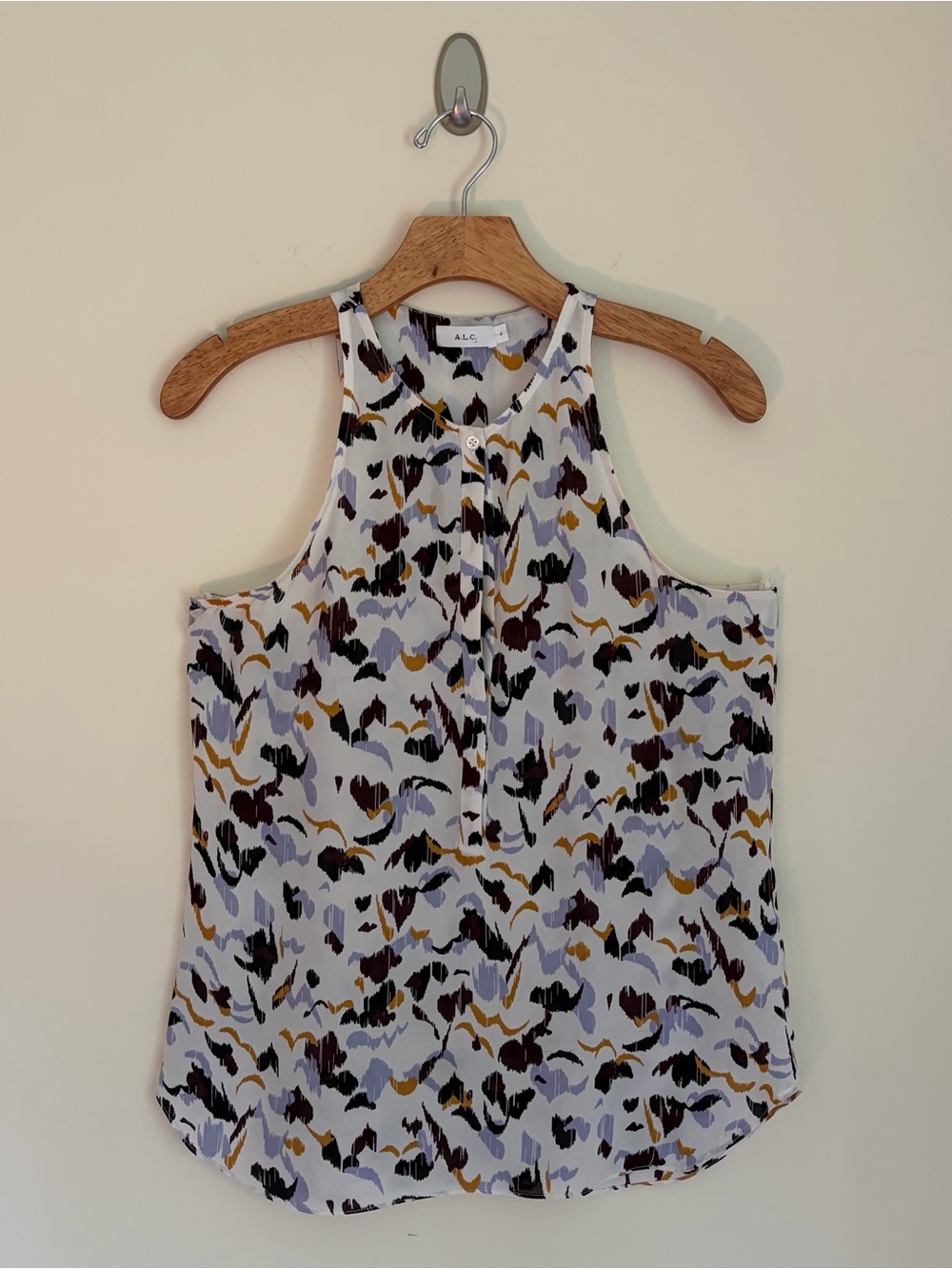 A.L.C. 100% Silk Abstract Print Sleeveless Blouse Top Size 4